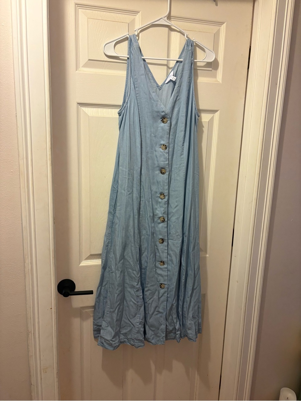 Time and Tru Light Blue Button-Front Maxi Dress